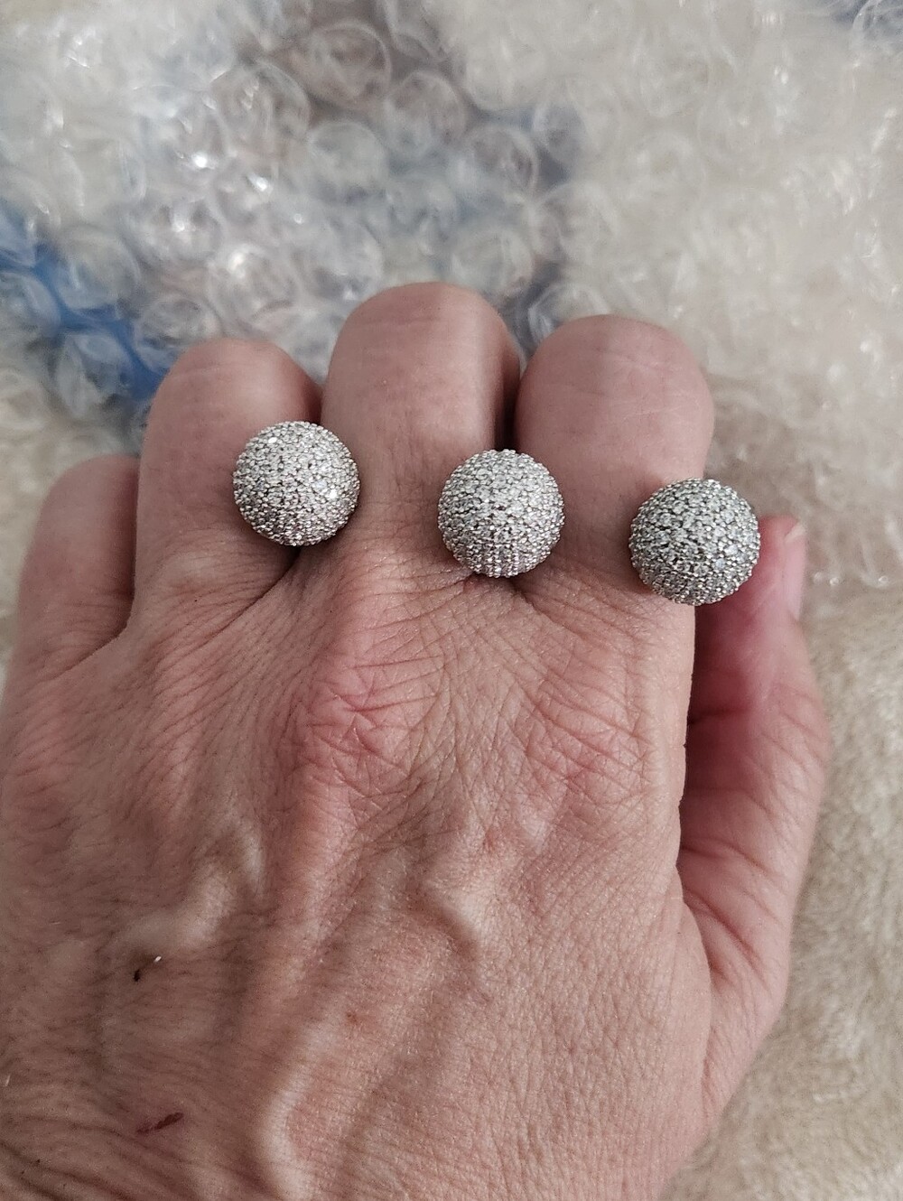 Nior Nyc Double Finger Ring Silver Pave Sphere 18k Goldplated Sz 8,7 Signed $140